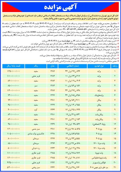 ​مزایده فروش خودروهای مازاد اول خرداد402